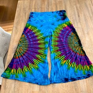 Tie-Dye Wide Leg Women's Pants - Bright Blue Multi